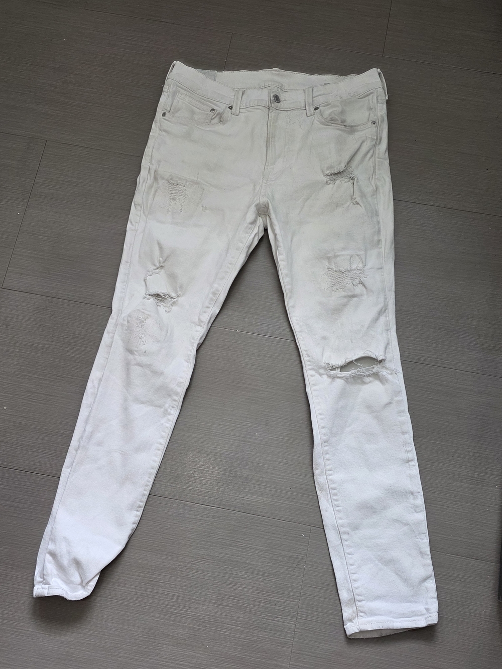 H&M Men's Skinny Ripped Jeans in White 34/32